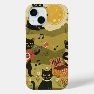 Vintage Art Guitar Cat Lover iPhone 15 Case