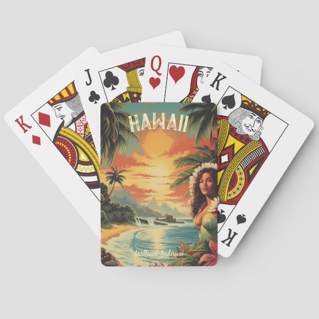 Vintage Art Hawaii Beach Hawaiian Girl  Playing Cards (Back)
