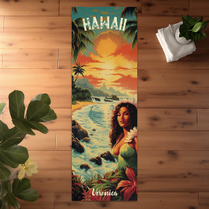 Vintage Art Hawaii Beach Hawaiian Girl Yoga Mat