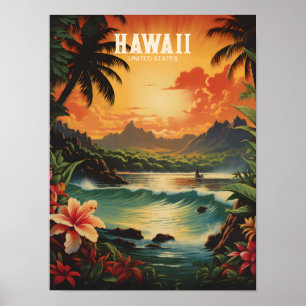Vintage Art Hawaii Beach Hawaiian Travel  Poster