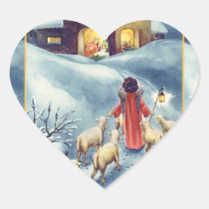 Vintage Art Nativity Heart Sticker