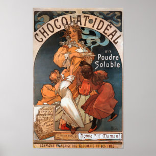 Vintage Art Nouveau Advert Chocolat Ideal Mucha Poster
