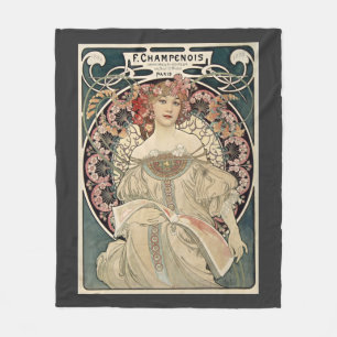 Vintage Art Nouveau Alphonse Mucha Art Painting Fleece Blanket