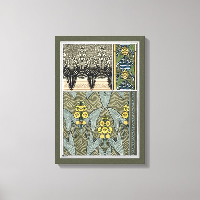 Vintage Art Nouveau Arrowhead Garden Flowers Canvas Print (Front)