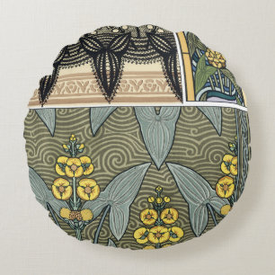 Vintage Art Nouveau Arrowhead Garden Flowers Round Pillow