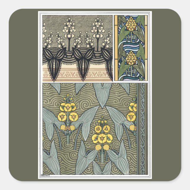 Vintage Art Nouveau Arrowhead Garden Flowers Square Sticker (Front)