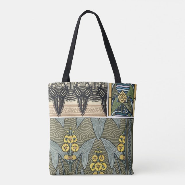 Vintage Art Nouveau Arrowhead Garden Flowers Tote Bag (Back)