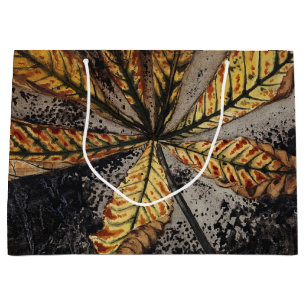 Vintage Art Nouveau Autumn Chestnut Leaf Print Large Gift Bag