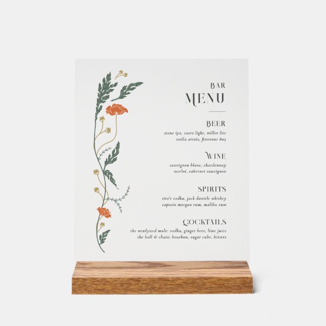 Vintage Art Nouveau Bar Menu Sign (Front)