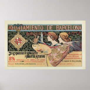 Vintage art nouveau Barcelona horizontal banner Poster
