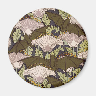Vintage Art Nouveau Bat and Poppy Floral Pattern Magnet