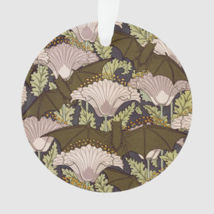 Vintage Art Nouveau Bat and Poppy Floral Pattern Ornament
