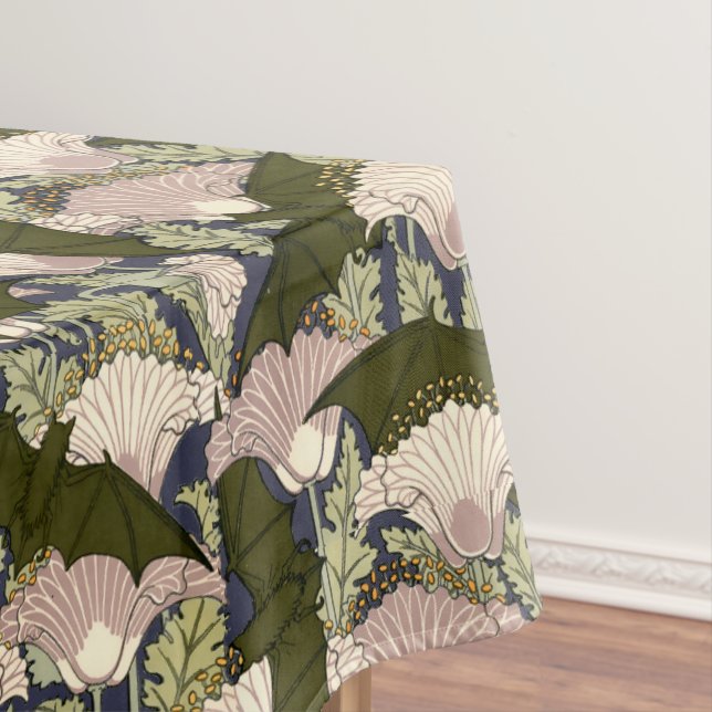 Vintage Art Nouveau Bats And Poppies Pattern Tablecloth (In Situ)