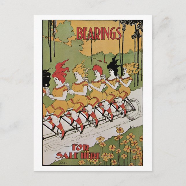 Vintage Art Nouveau, Bearings Tandem Bicycle Postcard (Front)