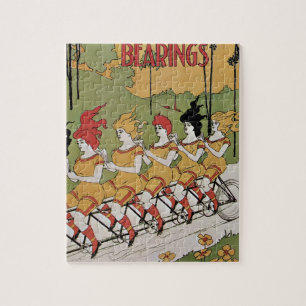 Vintage Art Nouveau, Bearings, Women on a Bicycle Jigsaw Puzzle