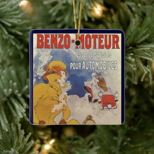 Vintage Art Nouveau, Benzo Moteur by Jules Cheret Ceramic Ornament