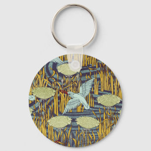 Vintage Art Nouveau Bird & Marsh Nature Pattern Keychain