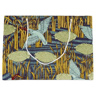 Vintage Art Nouveau Bird & Marsh Nature Pattern Large Gift Bag