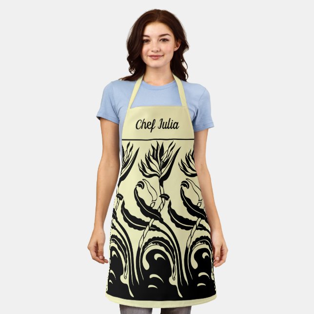 Vintage Art Nouveau Bird of Paradise Flowers Apron (Worn)