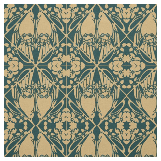 Vintage Art Nouveau Bird Pair Pattern Fabric (Swatch)