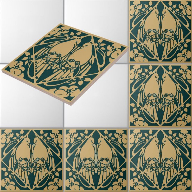 Vintage Art Nouveau Bird Pair Pattern Tile (Creator Uploaded)
