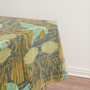 Vintage Art Nouveau Birds and Umbel Flower Pattern Tablecloth