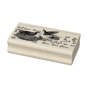 Vintage Art Nouveau Birds in Nest Rubber Stamp