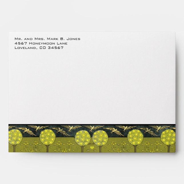 Vintage Art Nouveau Birds & Trees Wedding Envelope (Front)