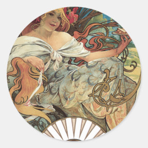Vintage Art Nouveau, Biscuits by Alphonse Mucha Classic Round Sticker