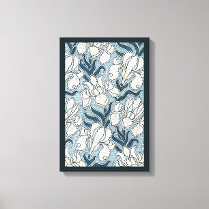 Vintage Art Nouveau, Blue Garden Iris Flowers Canvas Print