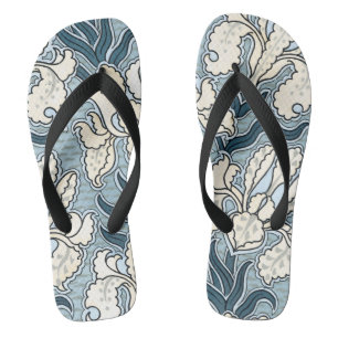Vintage Art Nouveau, Blue Garden Iris Flowers Flip Flops