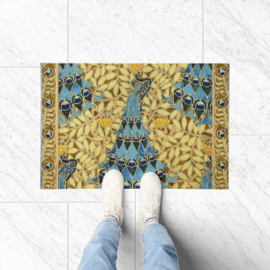 Vintage Art Nouveau Blue Peacock Floral Pattern Doormat