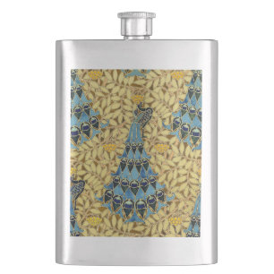 Vintage Art Nouveau Blue Peacock Floral Pattern Hip Flask