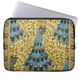 Vintage Art Nouveau Blue Peacock Floral Pattern Laptop Sleeve