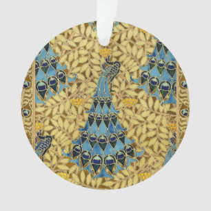 Vintage Art Nouveau Blue Peacock Floral Pattern Ornament