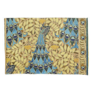 Vintage Art Nouveau Blue Peacock Floral Pattern Pillowcase