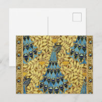 Vintage Art Nouveau Blue Peacock Floral Pattern