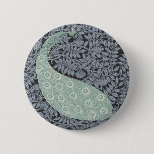 Vintage Art Nouveau Blue Peacock Print Verneuil 2 Inch Round Button
