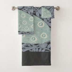 Vintage Art Nouveau Blue Peacock Print Verneuil Bath Towel Set