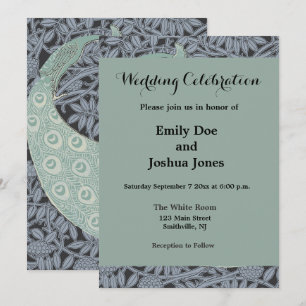 Vintage Art Nouveau Blue Peacock Print Verneuil Invitation