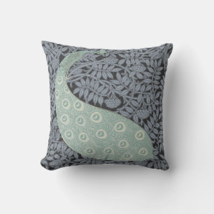 Vintage Art Nouveau Blue Peacock Print Verneuil Throw Pillow