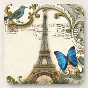 vintage art nouveau blue swirls paris eiffel tower coaster