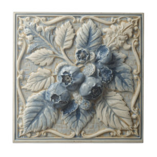 Vintage Art Nouveau Blueberries light blue Floral  Tile
