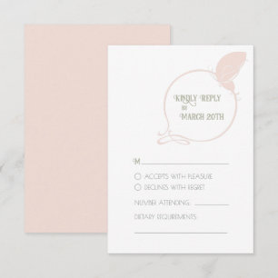 Vintage Art Nouveau Blush Pink Butterfly Wedding RSVP Card