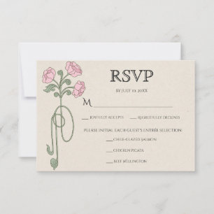 Vintage Art Nouveau Blush Pink Flowers Sage Meals RSVP Card