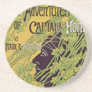 Vintage Art Nouveau Book, Captain Horn Adventures Coaster