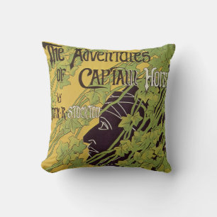 Vintage Art Nouveau Book, Captain Horn Adventures Throw Pillow