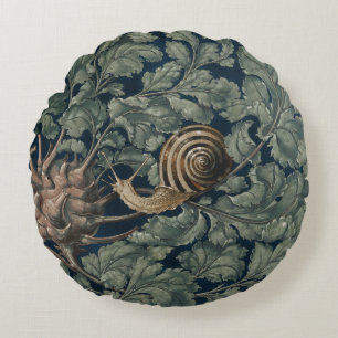Vintage Art Nouveau Botanical Snail Antique Round Pillow