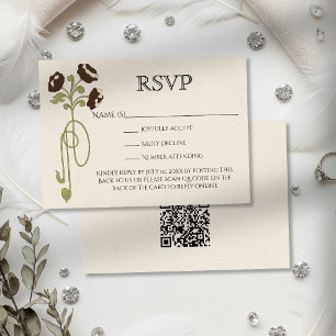Vintage Art Nouveau Brown Beige Flowers QR Code RSVP Card