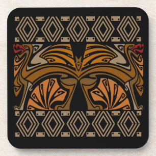 Vintage art nouveau brown dragons coaster